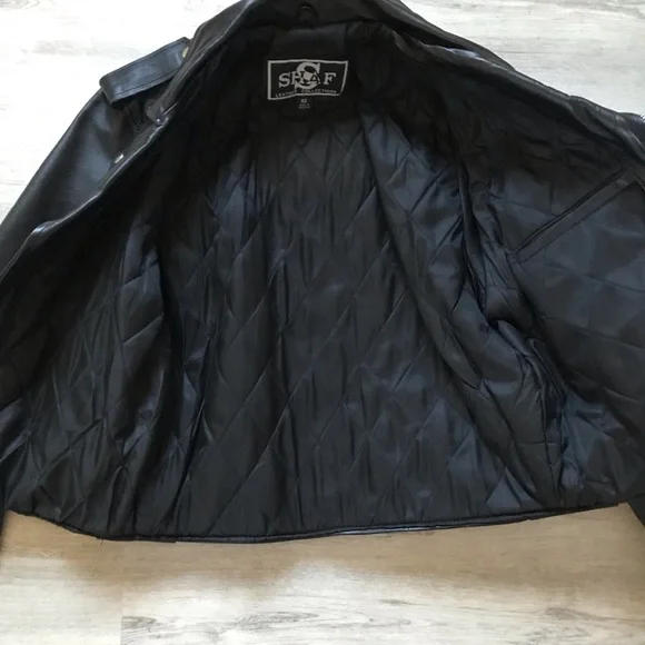 Shaf Black Motorcycle Biker Leather Jacket Men’s Size 42 NWOT Belted - Picture 13 of 14